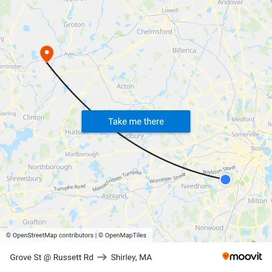 Grove St @ Russett Rd to Shirley, MA map