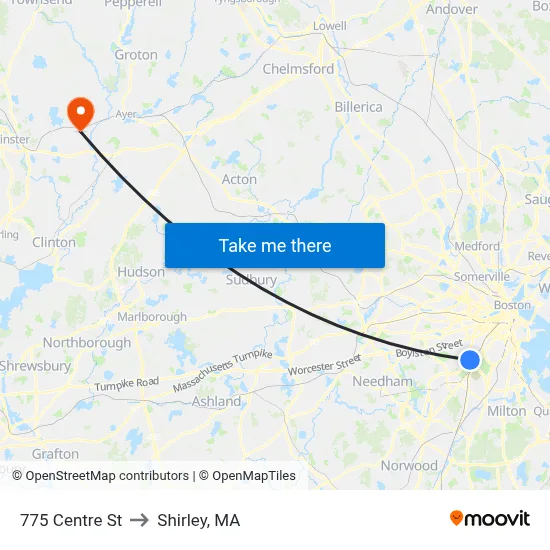 775 Centre St to Shirley, MA map