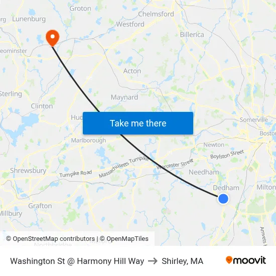Washington St @ Harmony Hill Way to Shirley, MA map