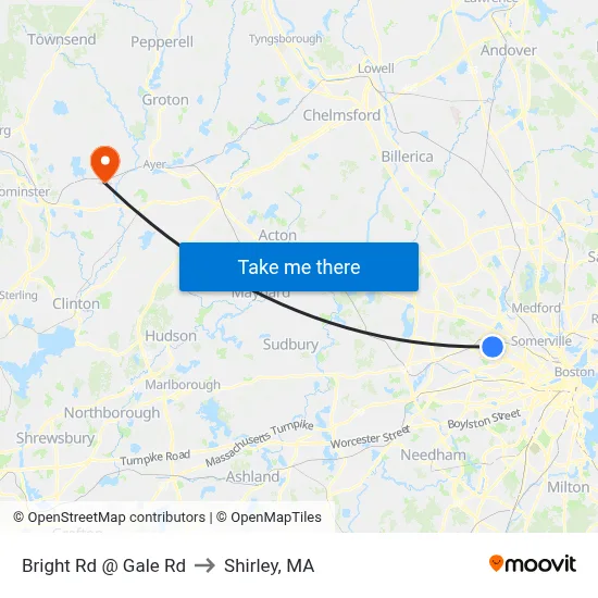 Bright Rd @ Gale Rd to Shirley, MA map
