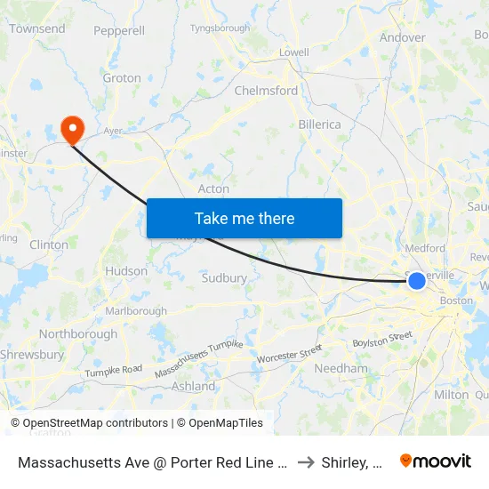 Massachusetts Ave @ Porter Red Line Sta to Shirley, MA map