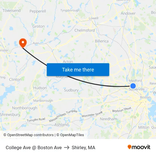 College Ave @ Boston Ave to Shirley, MA map