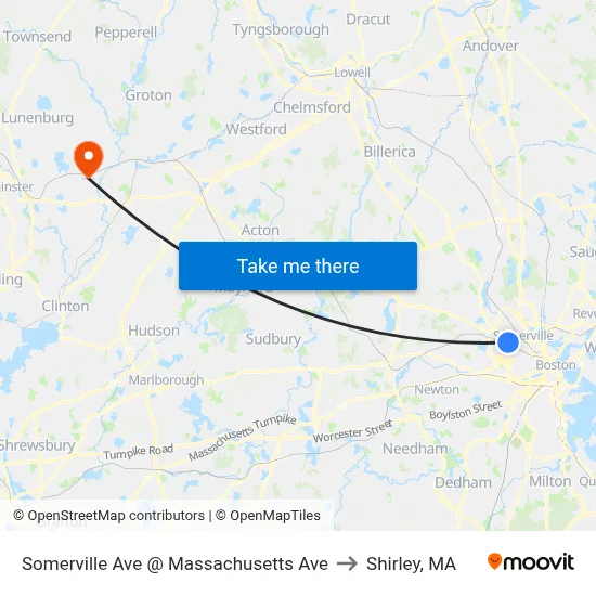 Somerville Ave @ Massachusetts Ave to Shirley, MA map