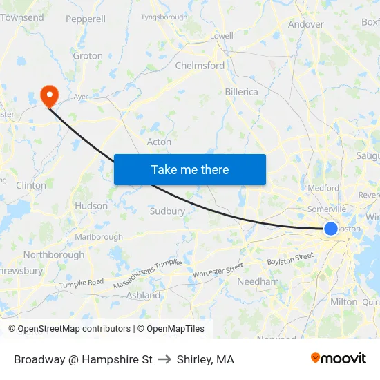 Broadway @ Hampshire St to Shirley, MA map