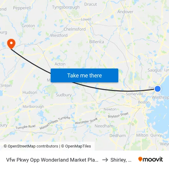 Vfw Pkwy Opp Wonderland Market Place to Shirley, MA map