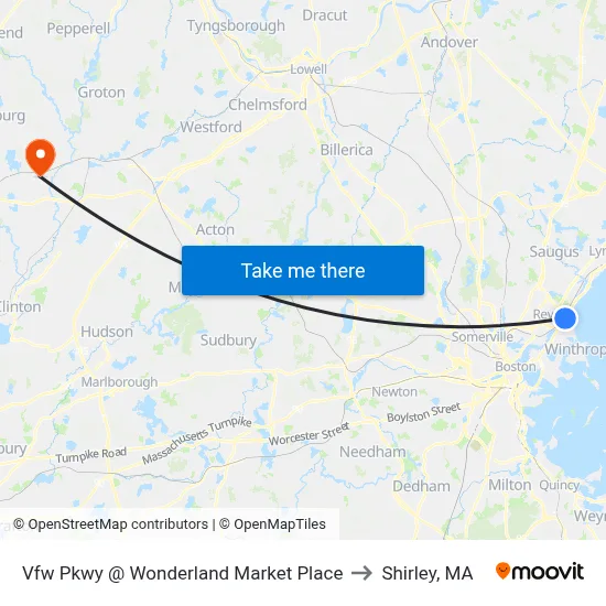 Vfw Pkwy @ Wonderland Market Place to Shirley, MA map