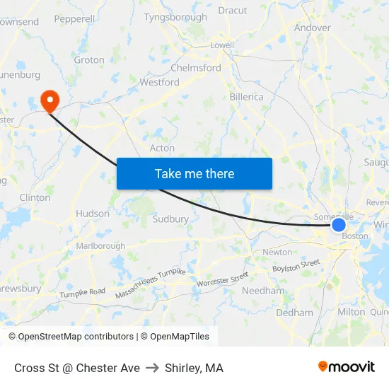 Cross St @ Chester Ave to Shirley, MA map