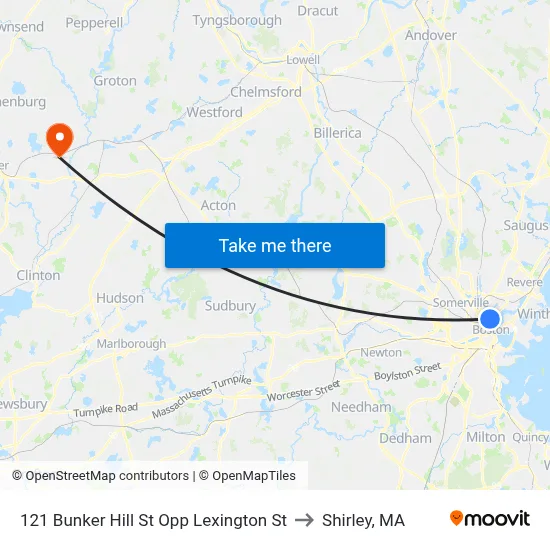 121 Bunker Hill St Opp Lexington St to Shirley, MA map