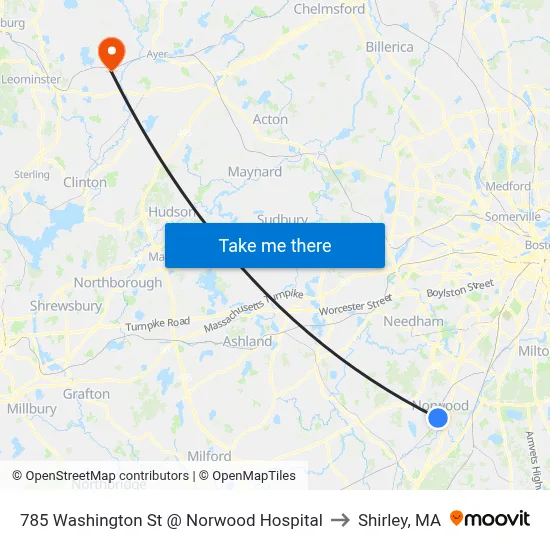785 Washington St @ Norwood Hospital to Shirley, MA map