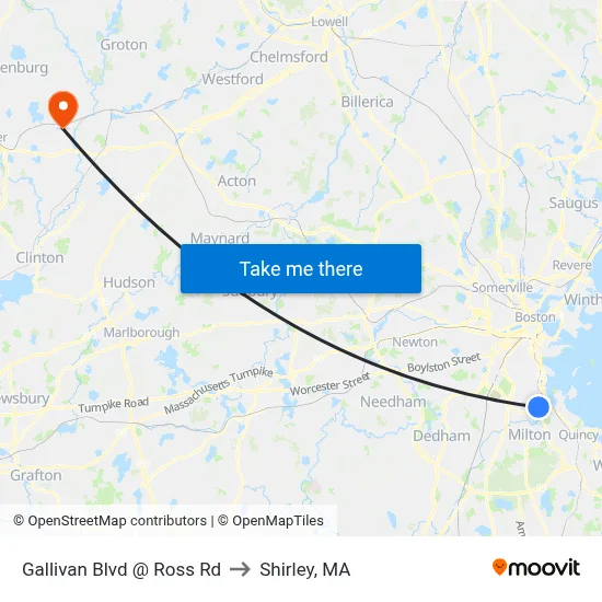 Gallivan Blvd @ Ross Rd to Shirley, MA map