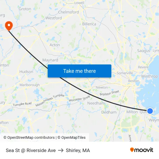 Sea St @ Riverside Ave to Shirley, MA map