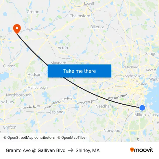 Granite Ave @ Gallivan Blvd to Shirley, MA map