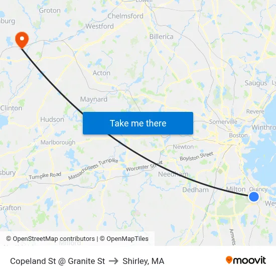 Copeland St @ Granite St to Shirley, MA map