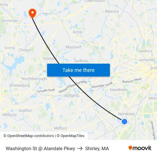 Washington St @ Alandale Pkwy to Shirley, MA map