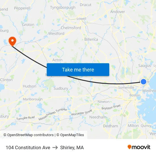 104 Constitution Ave to Shirley, MA map