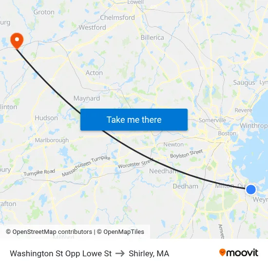 Washington St Opp Lowe St to Shirley, MA map