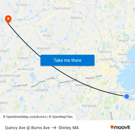 Quincy Ave @ Burns Ave to Shirley, MA map