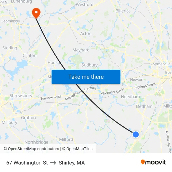 67 Washington St to Shirley, MA map
