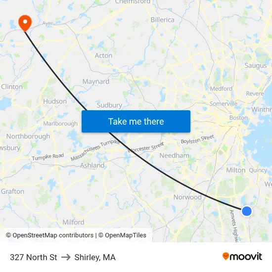 327 North St to Shirley, MA map