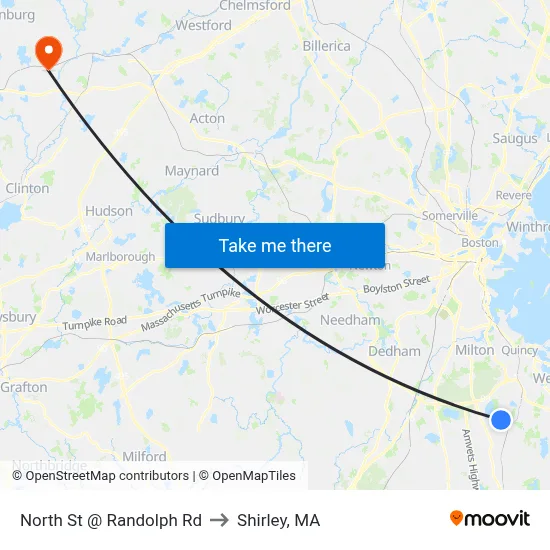North St @ Randolph Rd to Shirley, MA map