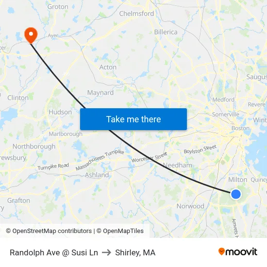Randolph Ave @ Susi Ln to Shirley, MA map
