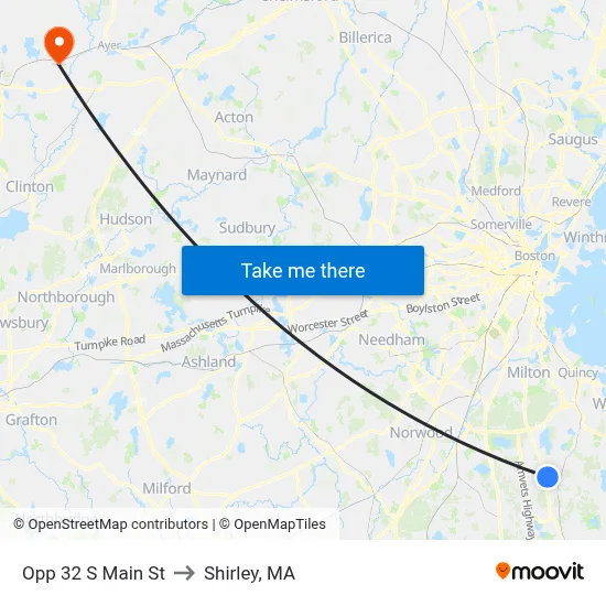 Opp 32 S Main St to Shirley, MA map