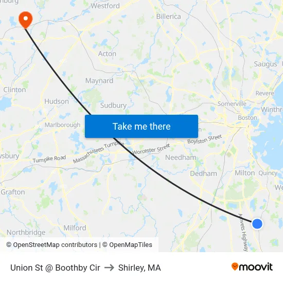 Union St @ Boothby Cir to Shirley, MA map