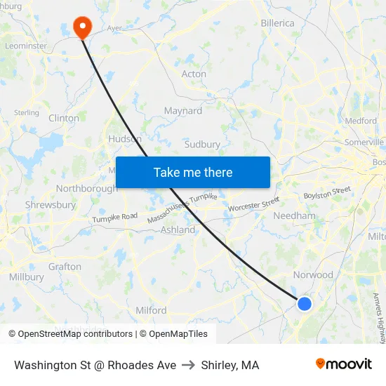 Washington St @ Rhoades Ave to Shirley, MA map