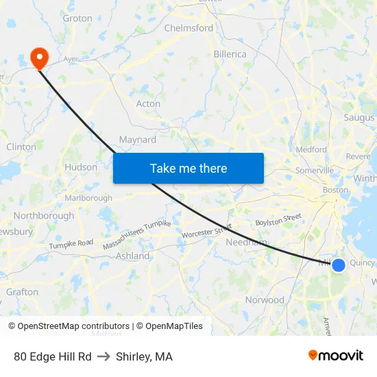 80 Edge Hill Rd to Shirley, MA map