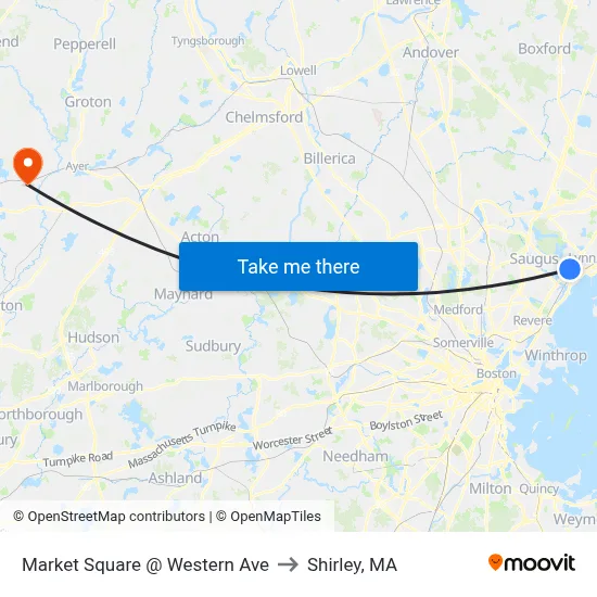 Market Square @ Western Ave to Shirley, MA map
