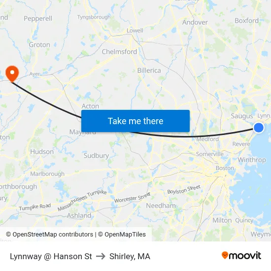 Lynnway @ Hanson St to Shirley, MA map