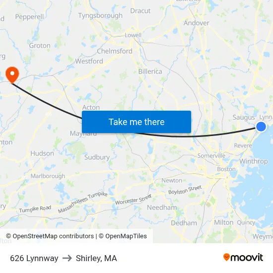 626 Lynnway to Shirley, MA map