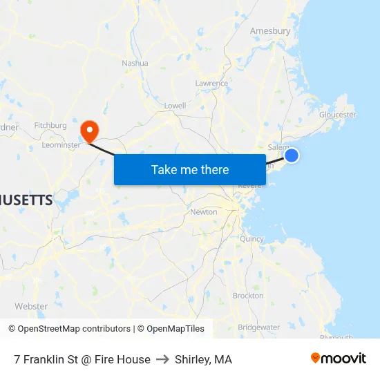 7 Franklin St @ Fire House to Shirley, MA map