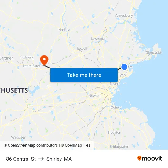 86 Central St to Shirley, MA map