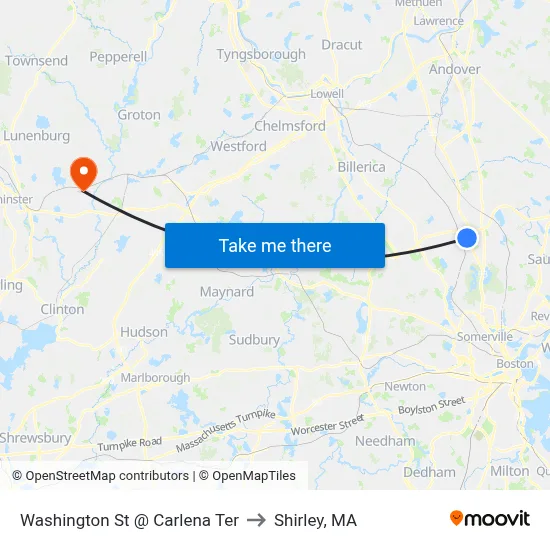 Washington St @ Carlena Ter to Shirley, MA map