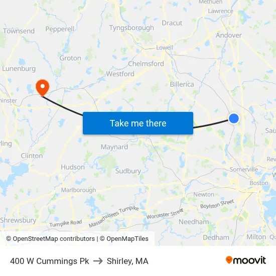 400 W Cummings Pk to Shirley, MA map