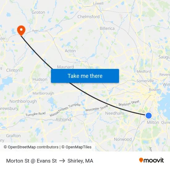 Morton St @ Evans St to Shirley, MA map