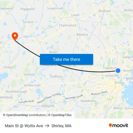 Main St @ Wyllis Ave to Shirley, MA map