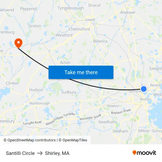 Santilli Circle to Shirley, MA map