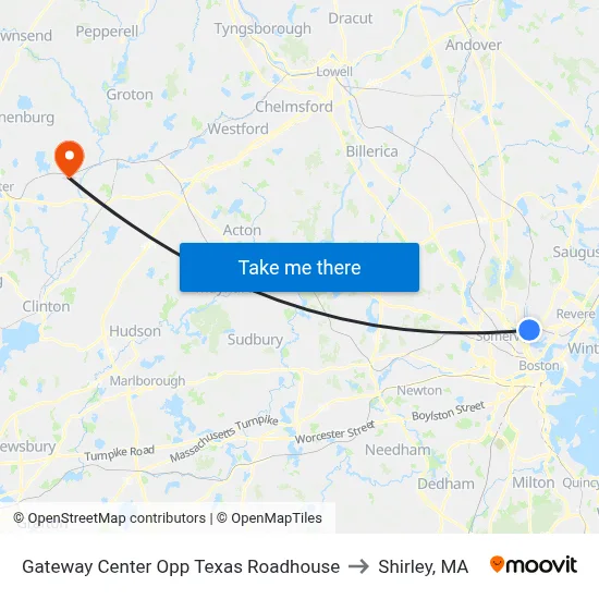 Gateway Center Opp Texas Roadhouse to Shirley, MA map