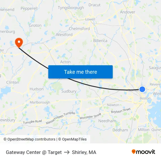 Gateway Center @ Target to Shirley, MA map