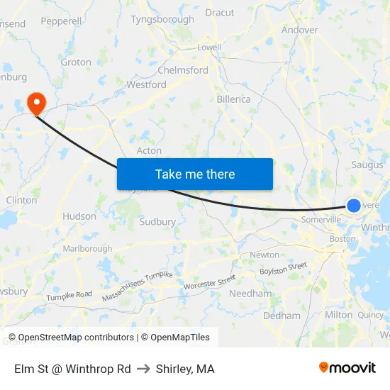 Elm St @ Winthrop Rd to Shirley, MA map