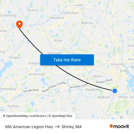 686 American Legion Hwy to Shirley, MA map