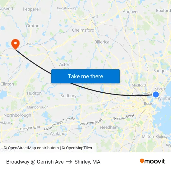 Broadway @ Gerrish Ave to Shirley, MA map