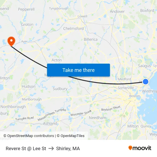 Revere St @ Lee St to Shirley, MA map