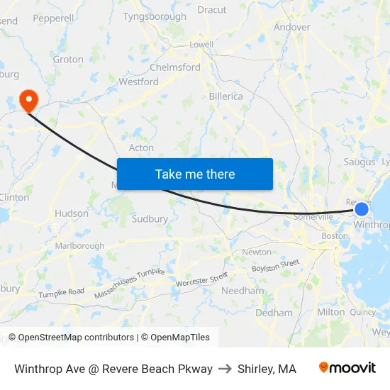 Winthrop Ave @ Revere Beach Pkway to Shirley, MA map