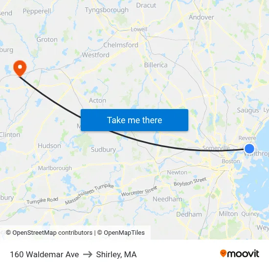 160 Waldemar Ave to Shirley, MA map