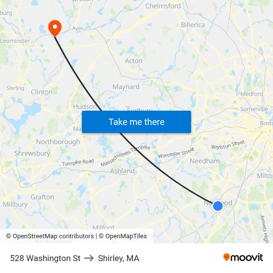 528 Washington St to Shirley, MA map