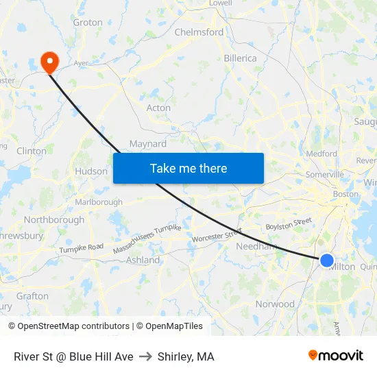 River St @ Blue Hill Ave to Shirley, MA map