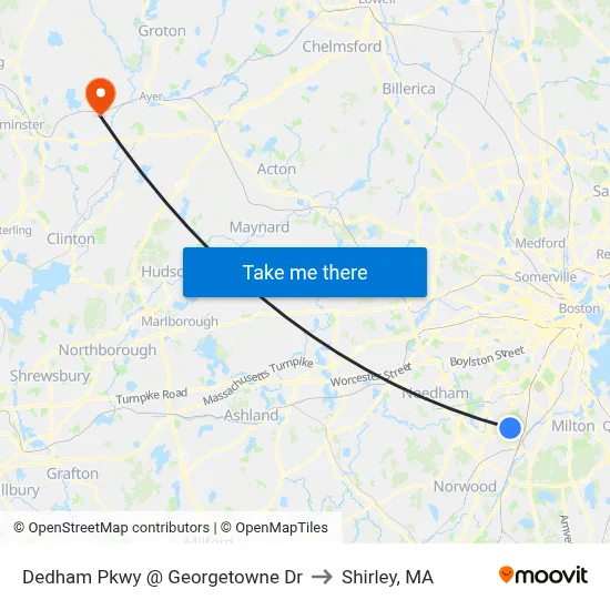 Dedham Pkwy @ Georgetowne Dr to Shirley, MA map